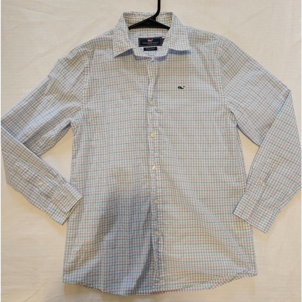 Vineyard Vines button down t shirt sz M 12/14 blue plaid
